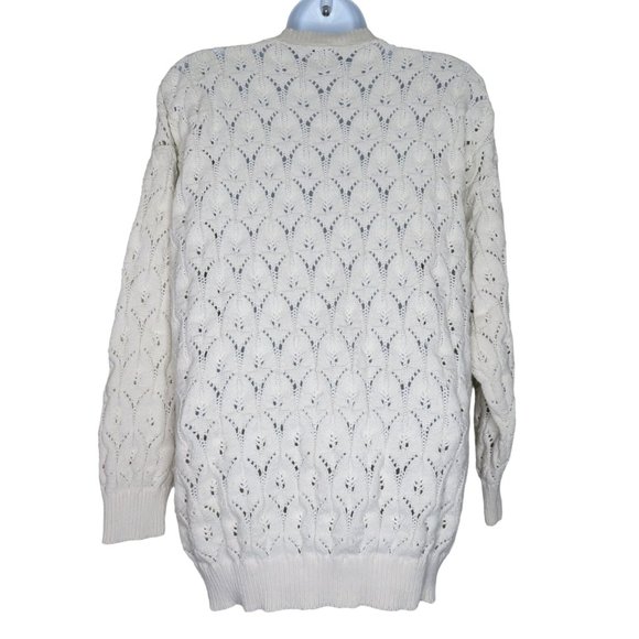 Vintage 80s Harot Pullover Cotton Sweater L White Open Knit V Neck Made in USA - Picture 9 of 10
